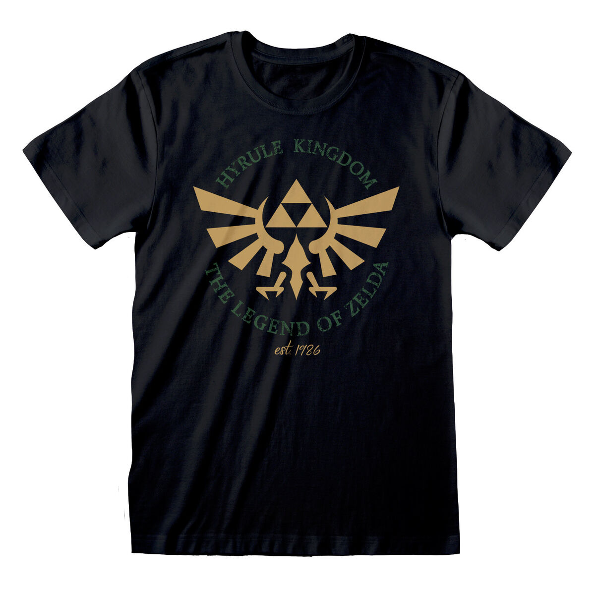 T-shirt à manches courtes unisex The Legend of Zelda Hyrule Kingdom Crest Noir