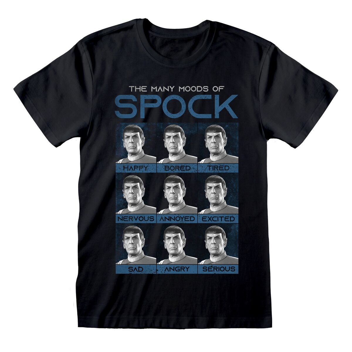 T-shirt à manches courtes unisex Star Trek Many Mood Of Spock Noir