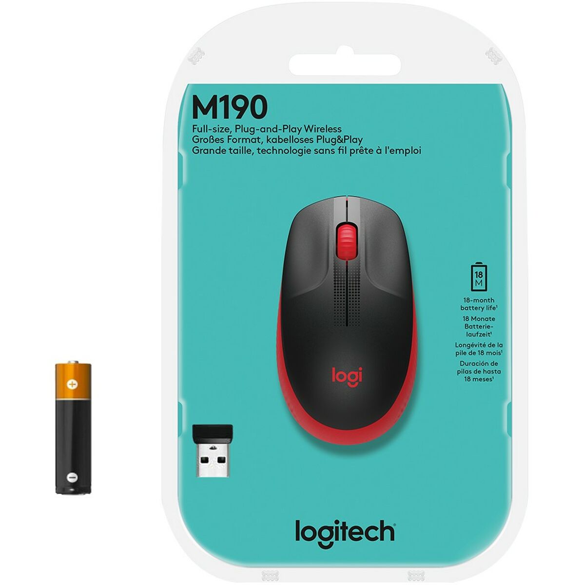 Wireless Mouse Logitech M190 Red 1000 dpi