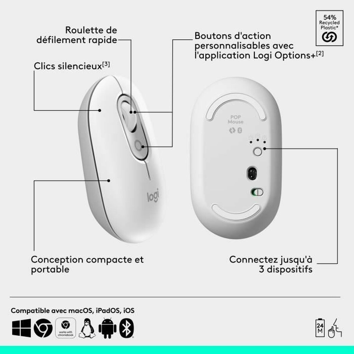 Afbeeldingen van Wireless Bluetooth Mouse Logitech Pop White