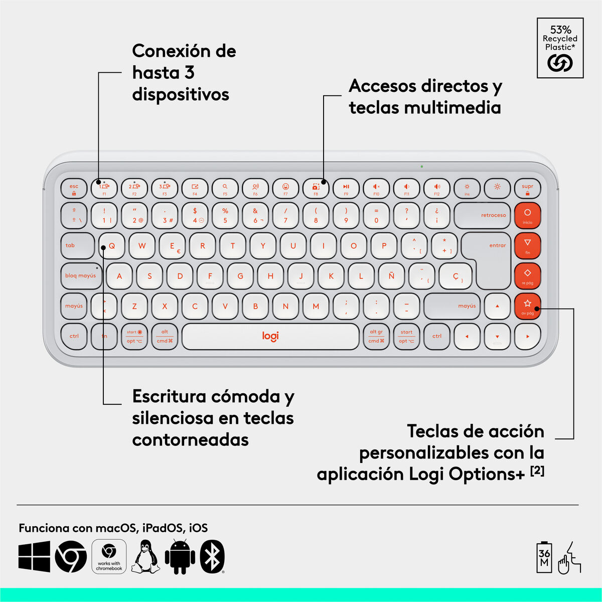 Afbeeldingen van Keyboard Logitech 920-013069 White