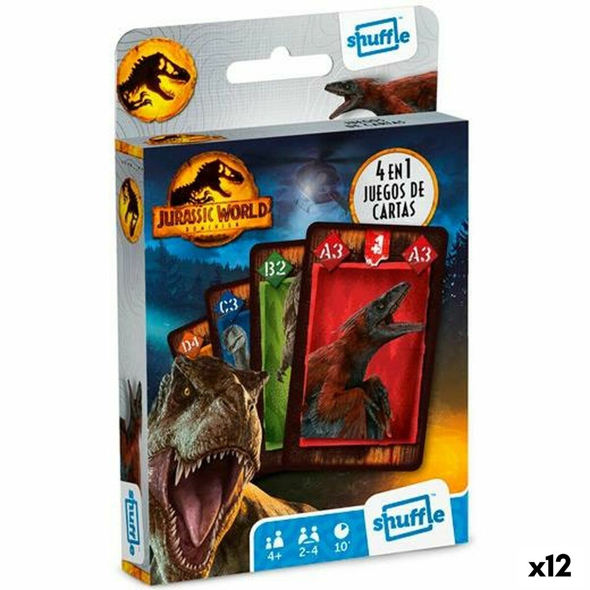 Jeux de cartes Jurassic World 4 en 1 (12 Unités)