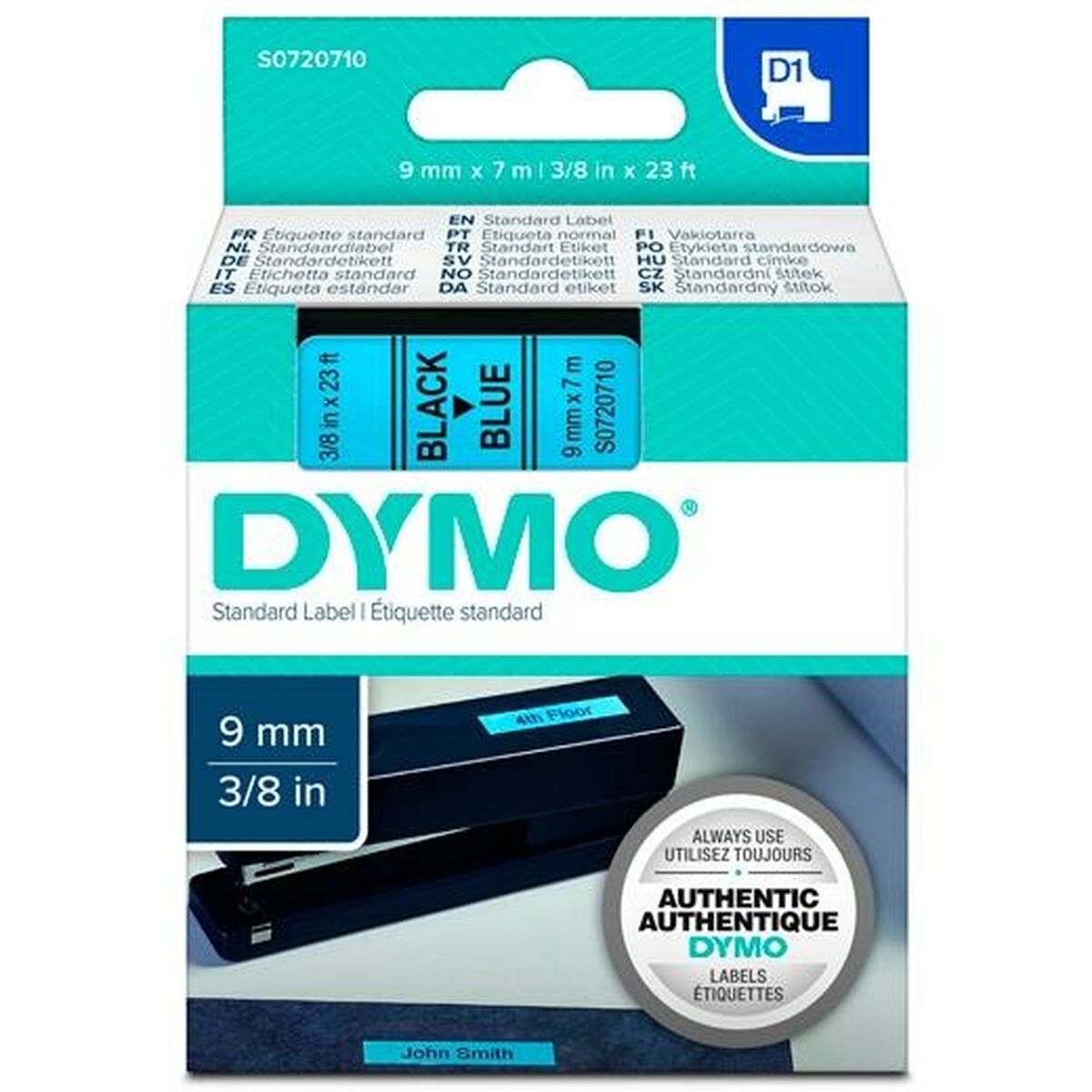 Afbeeldingen van Laminated Tape for Labelling Machines Dymo D1 40916 9 mm LabelManager™ Black Blue (5 Units)
