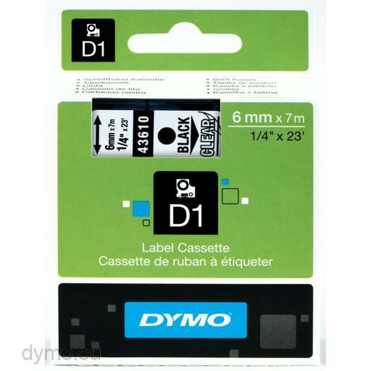 Afbeeldingen van Laminated Tape for Labelling Machines Dymo 43610 Black Transparent 6 mm x 7 m