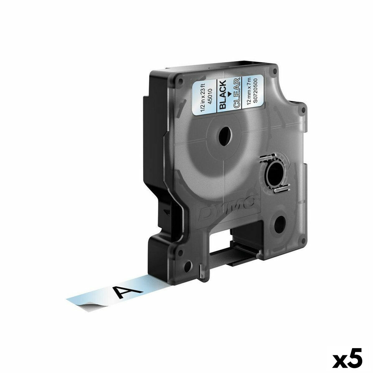 Lamineret tape til mærkningsmaskiner Dymo D1 45010 12 mm LabelManager™ Gennemsigtig Sort (5 enheder)