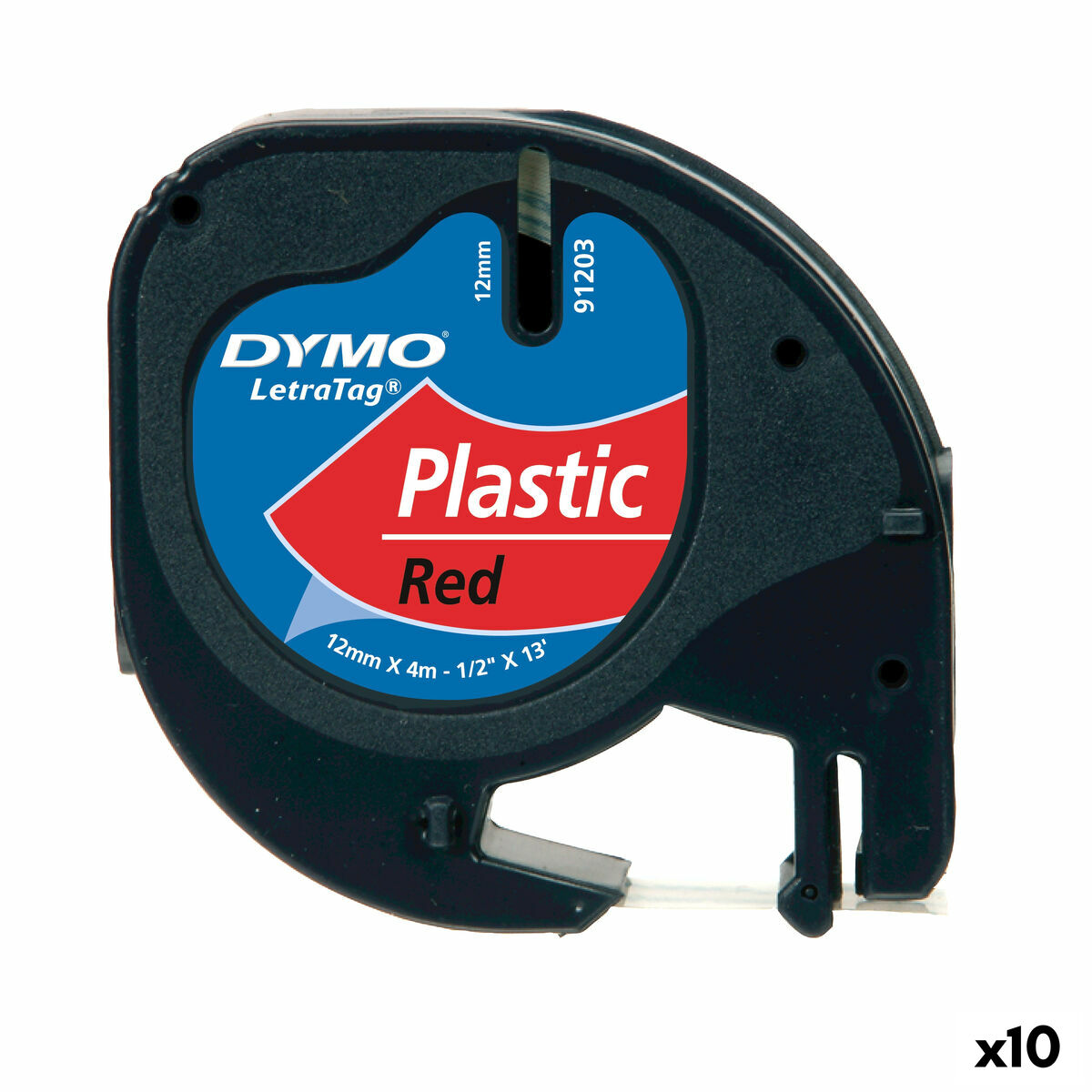 Lamineret tape til mærkningsmaskiner Dymo 91203 12 mm LetraTag® Sort Rød (10 enheder)