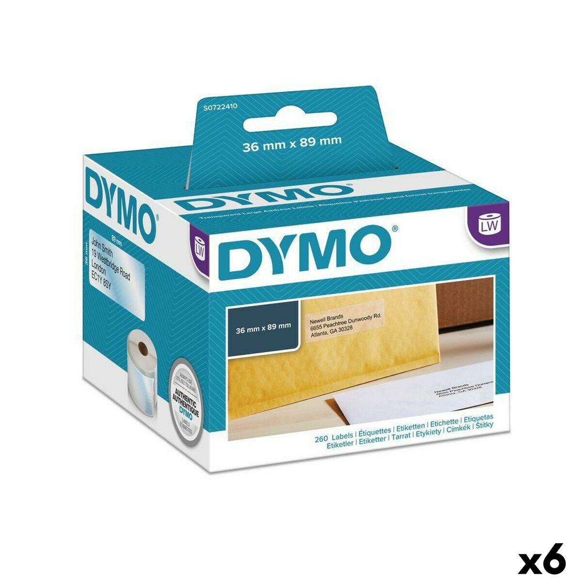Rouleau d'Étiquettes Dymo 89 x 36 mm LabelWriter™ Transparent (6 Unités)