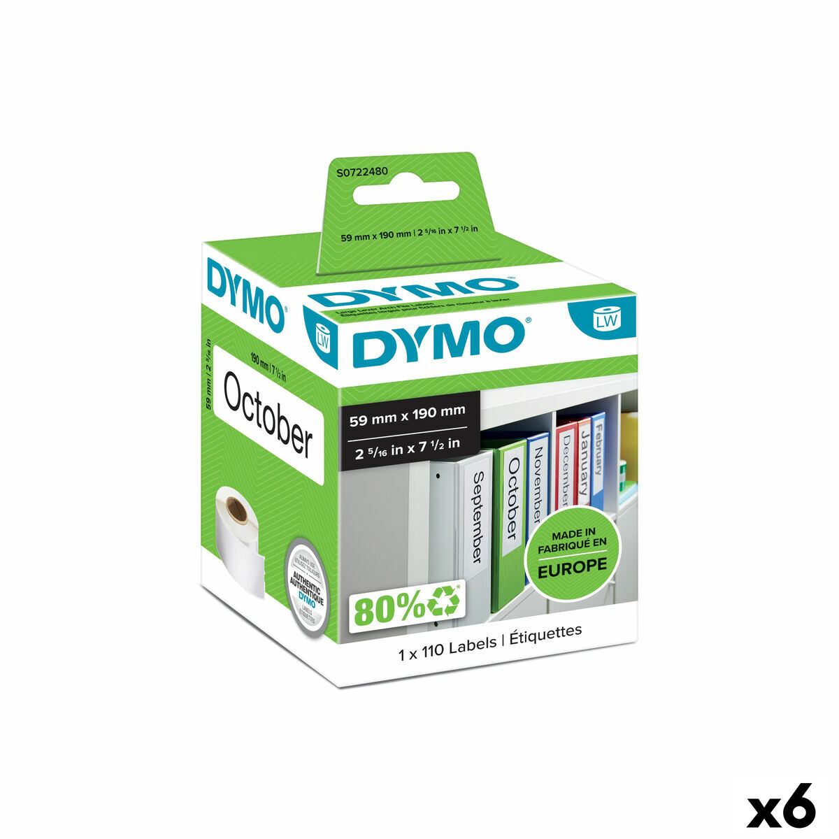 Printer labels Dymo 99019 59 x 190 mm LabelWriter™ Hvid Sort (6 enheder)