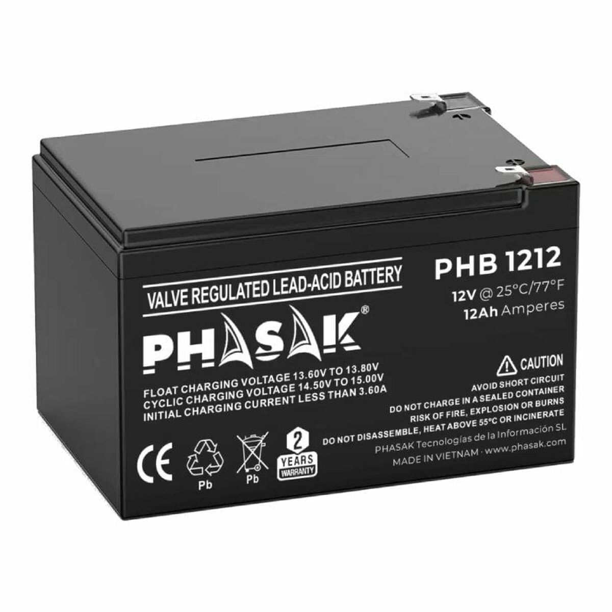Batterie pour Système d'Alimentation Sans Interruption Phasak PHB 1212 12 Ah 12 V