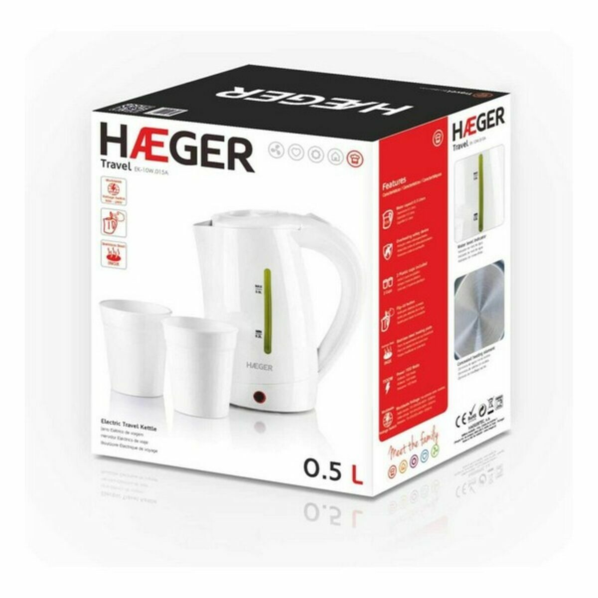 Image secondaire de Bouilloire Haeger EK-10W.015A Blanc 1100 W Plastique 500 ml
