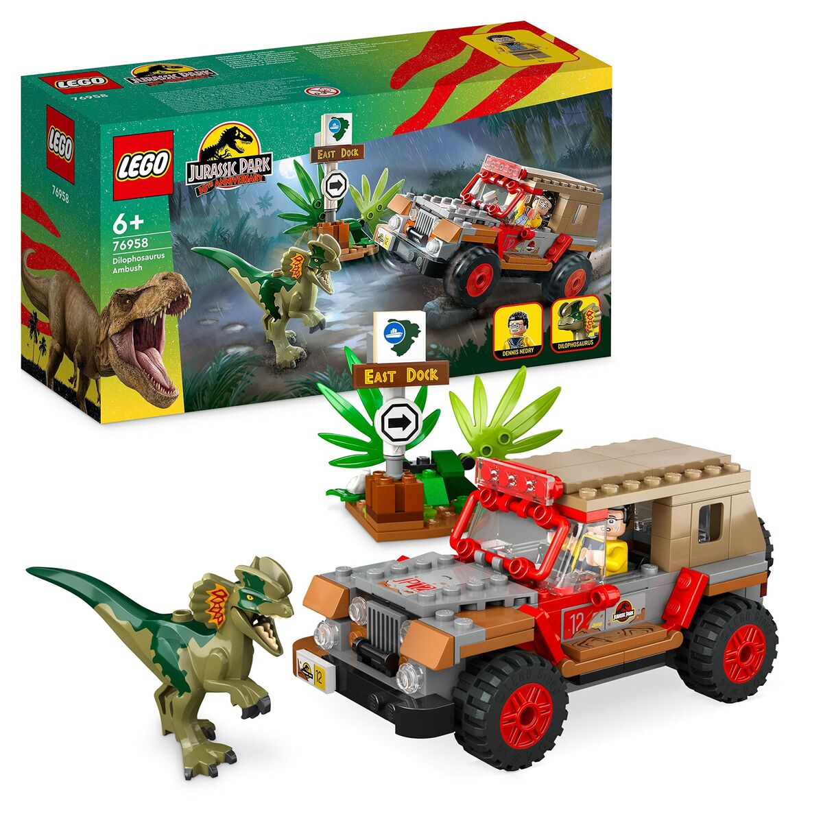 Lego Jurassic Park 30th Anniversary Legetøj 76958 - Dilophosaurus Overraskelse (211 Dele)