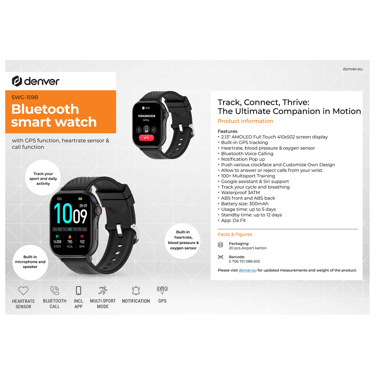 Picture of Smartwatch Denver Electronics SWG-159B Black 1,3'' 45 mm