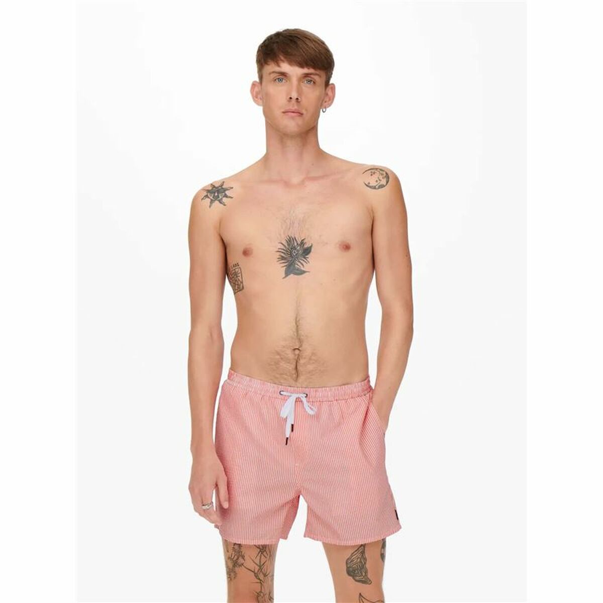 Herenzwembroek Only & Sons Onsted Stripe Seersucker Roze