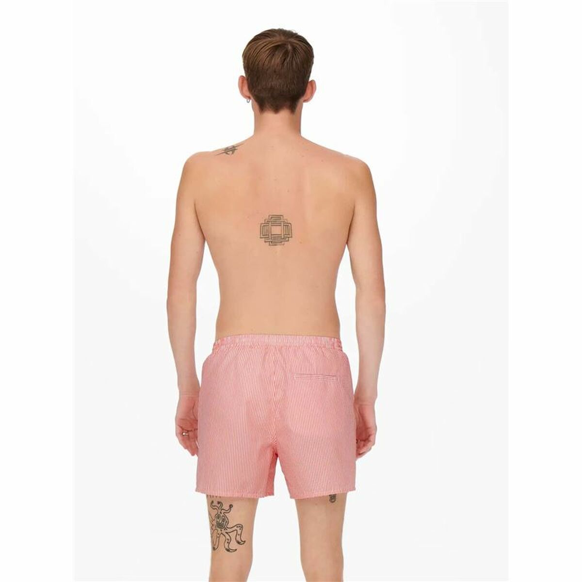 Herenzwembroek Only & Sons Onsted Stripe Seersucker Roze