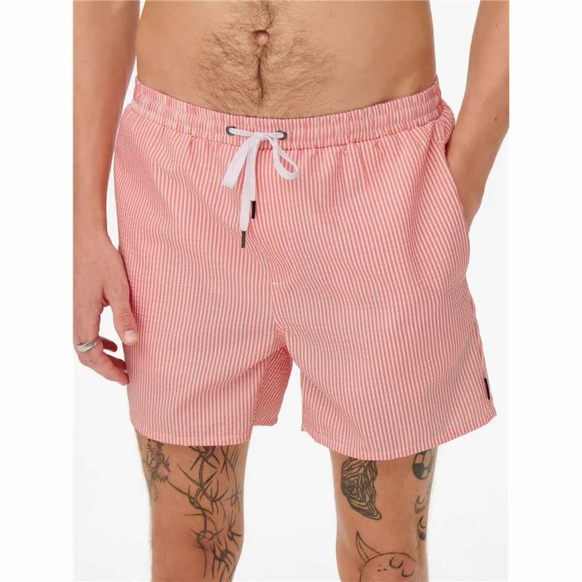 Herenzwembroek Only & Sons Onsted Stripe Seersucker Roze