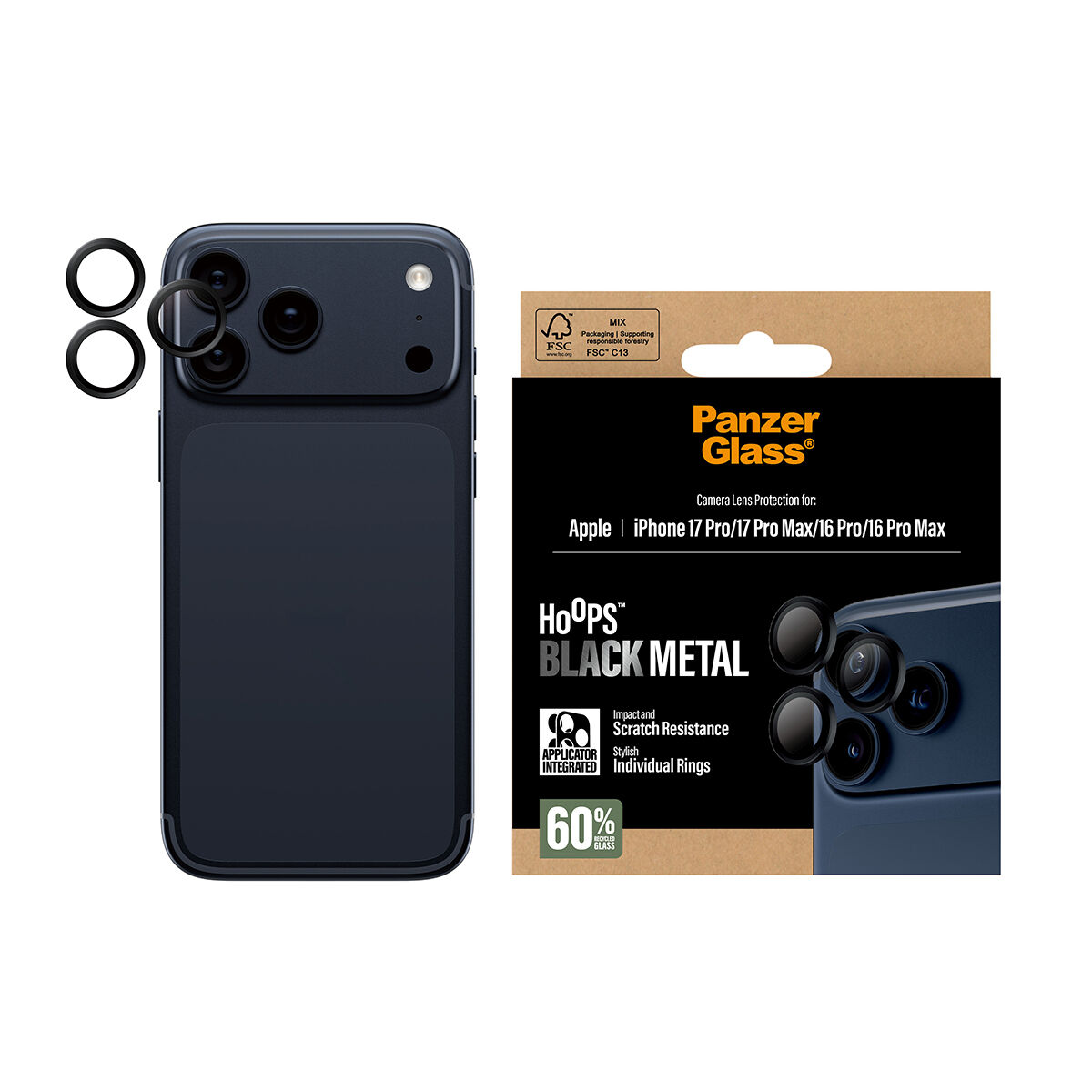 Afbeeldingen van Lens Protector PanzerGlass iPhone 16-17Pro/Max Black Apple