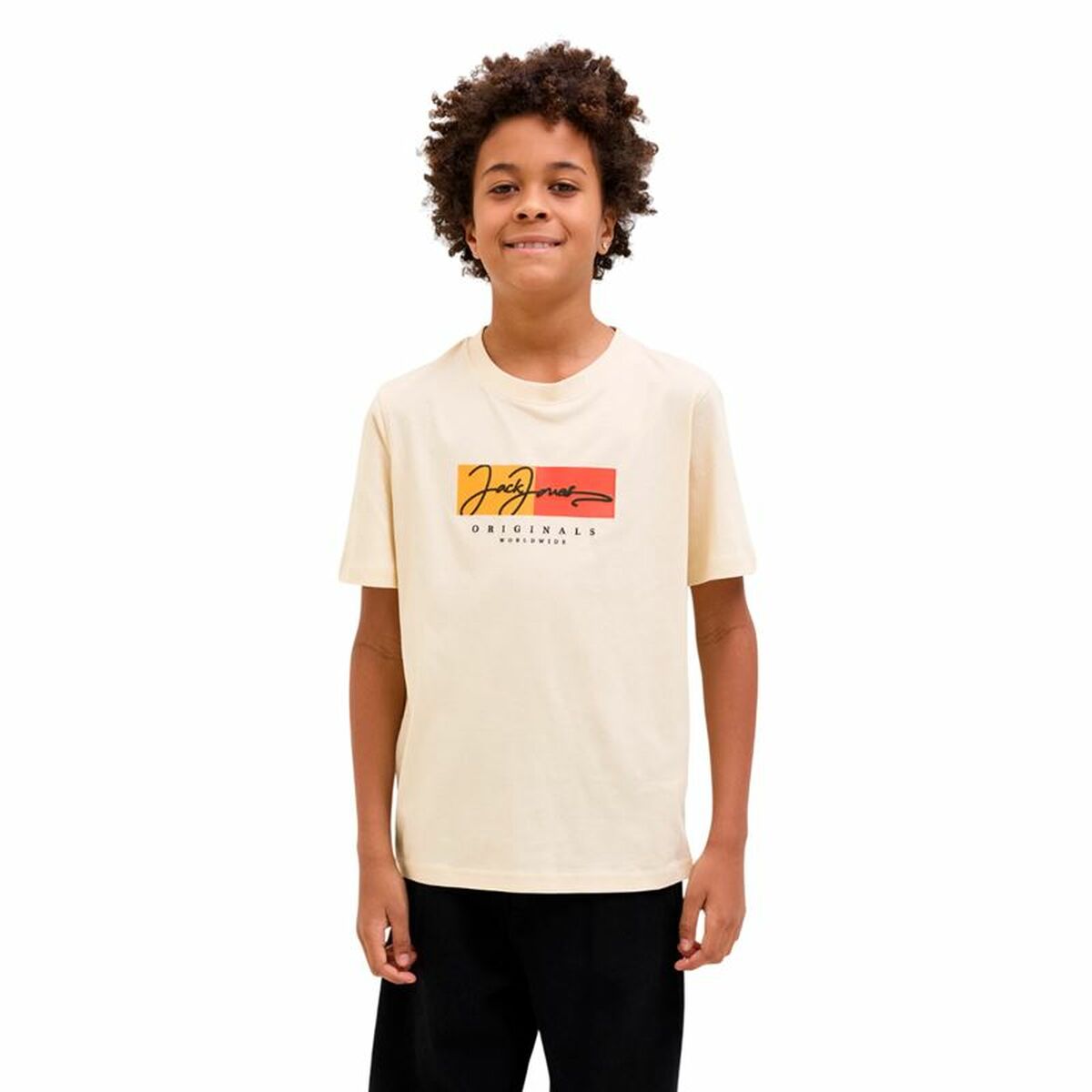 Child’s Short Sleeve T-Shirt Jack & Jones Jorfrederiksberg Beige