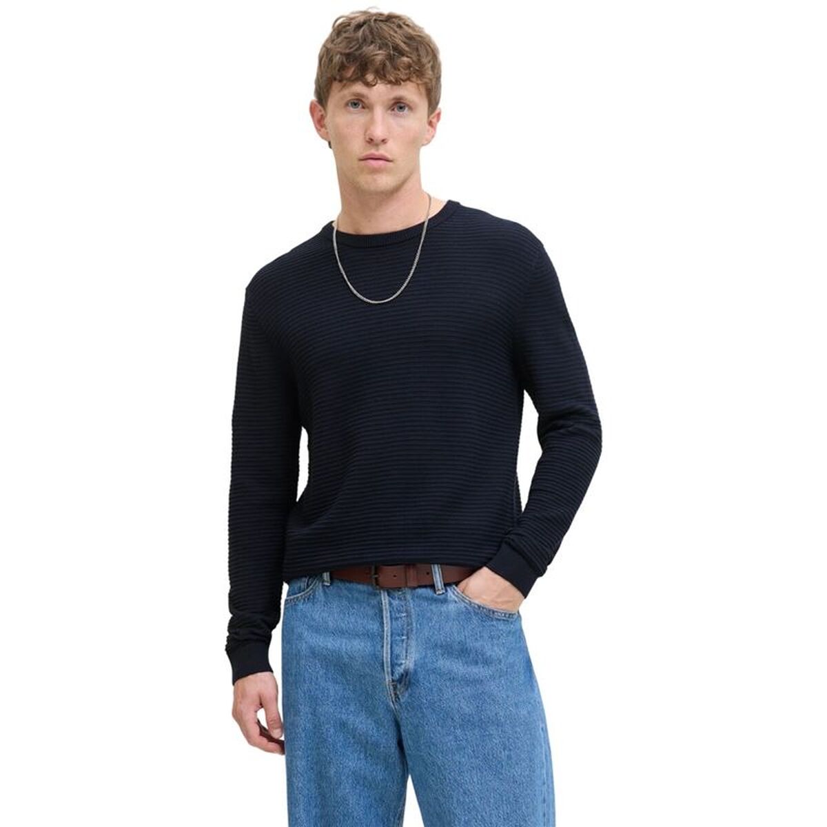 Herensweater zonder Capuchon Jack & Jones Jjotto Knit Crew Neck Sky Marineblauw