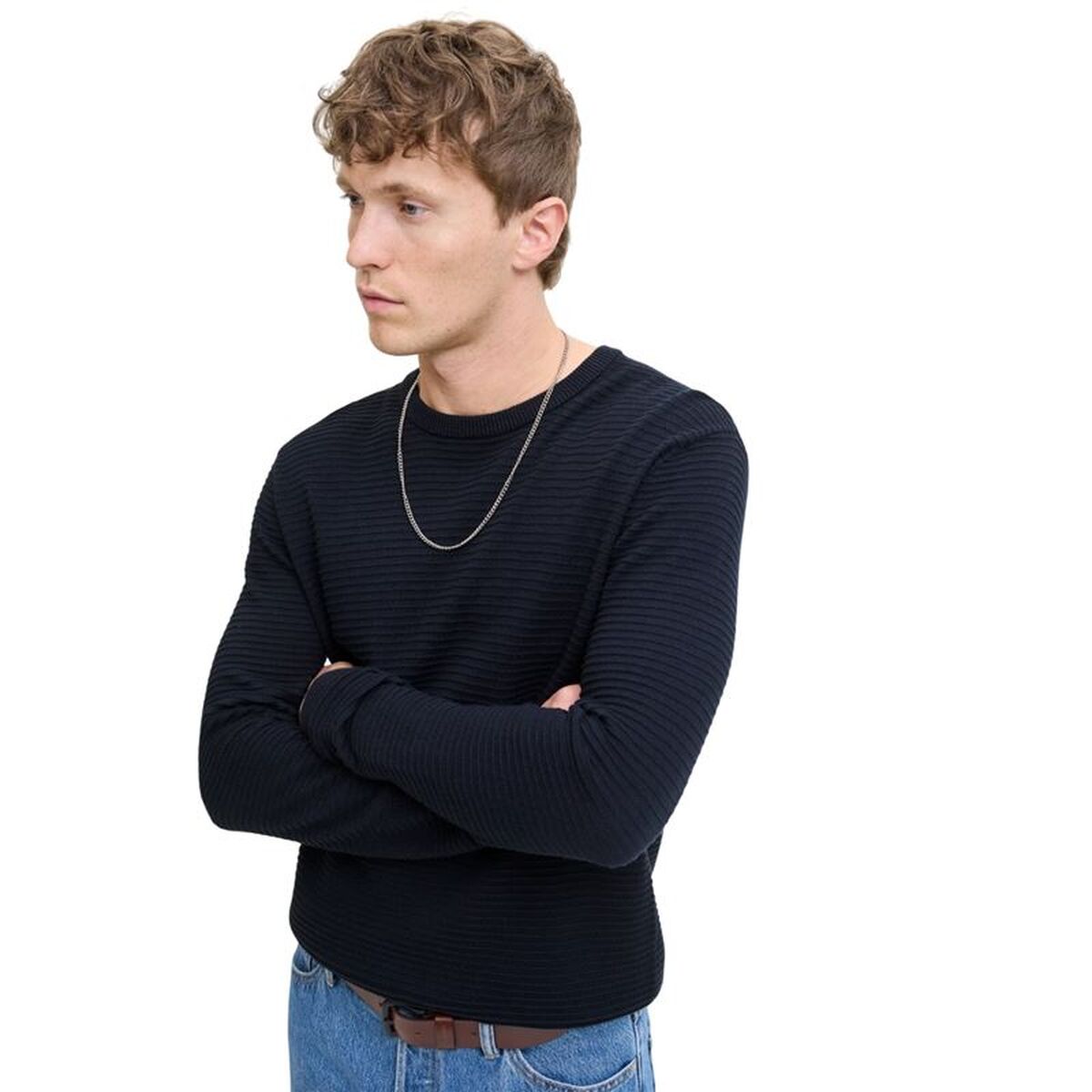 Herensweater zonder Capuchon Jack & Jones Jjotto Knit Crew Neck Sky Marineblauw