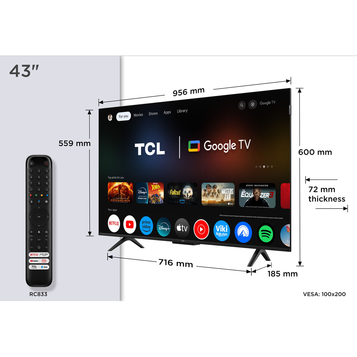Afbeeldingen van Smart TV TCL 43P7K 4K Ultra HD 43" LED HDR D-LED QLED