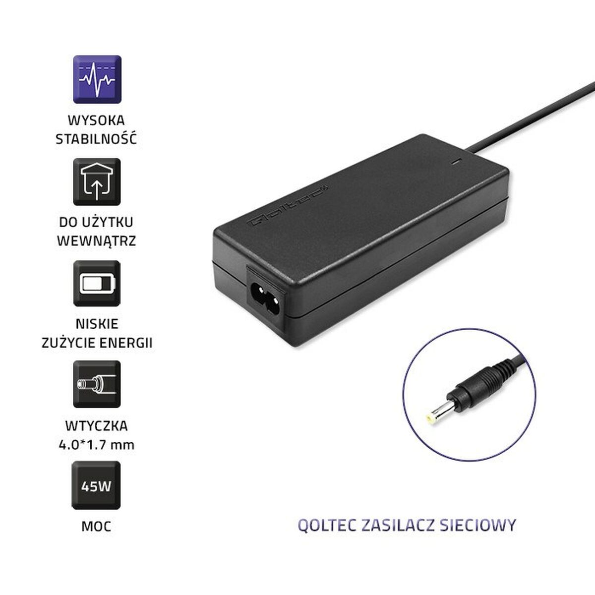 Afbeeldingen van Laptop Charger Qoltec 51509.45W 45 W