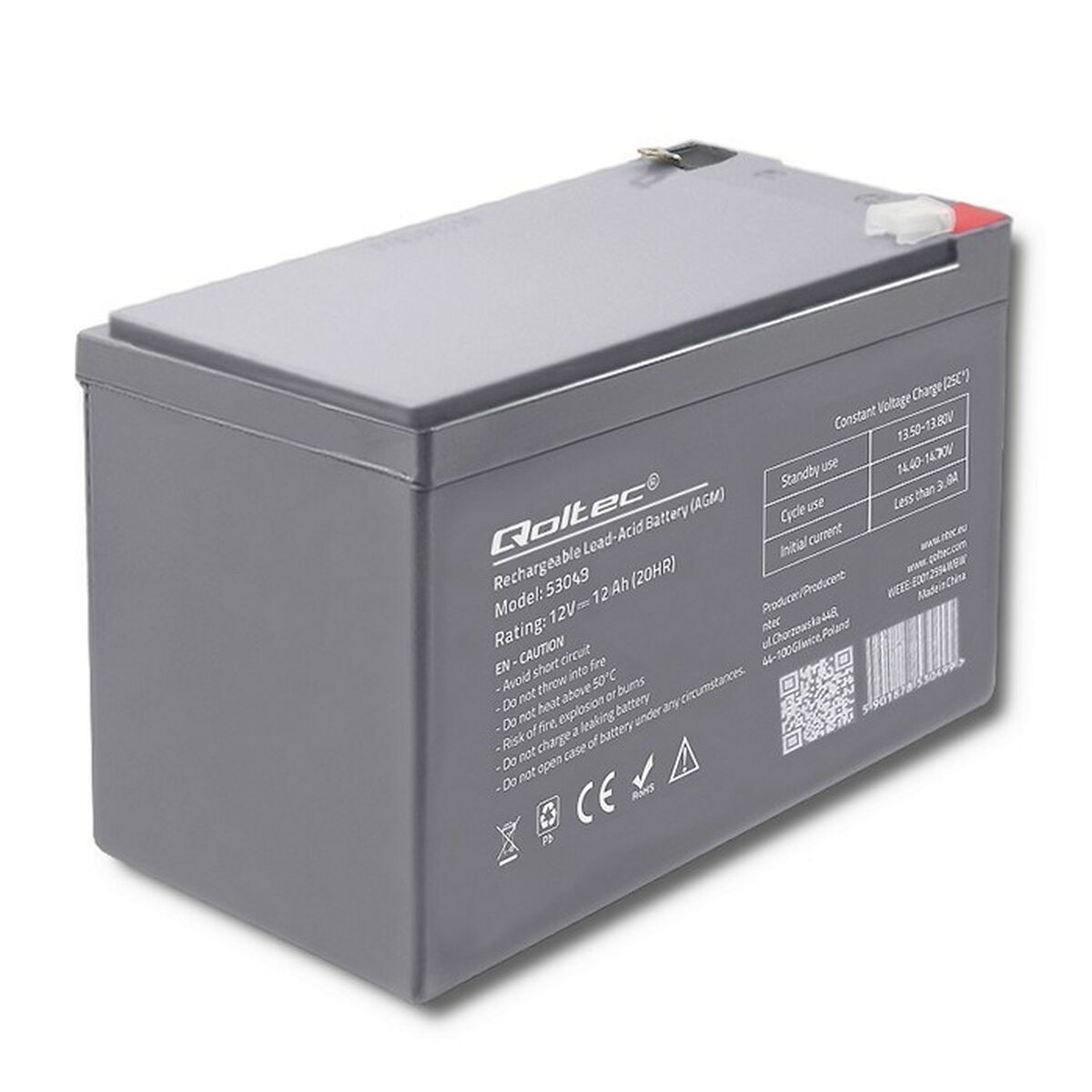 Batterie pour Système d'Alimentation Sans Interruption Qoltec 53049 12 Ah 12 V