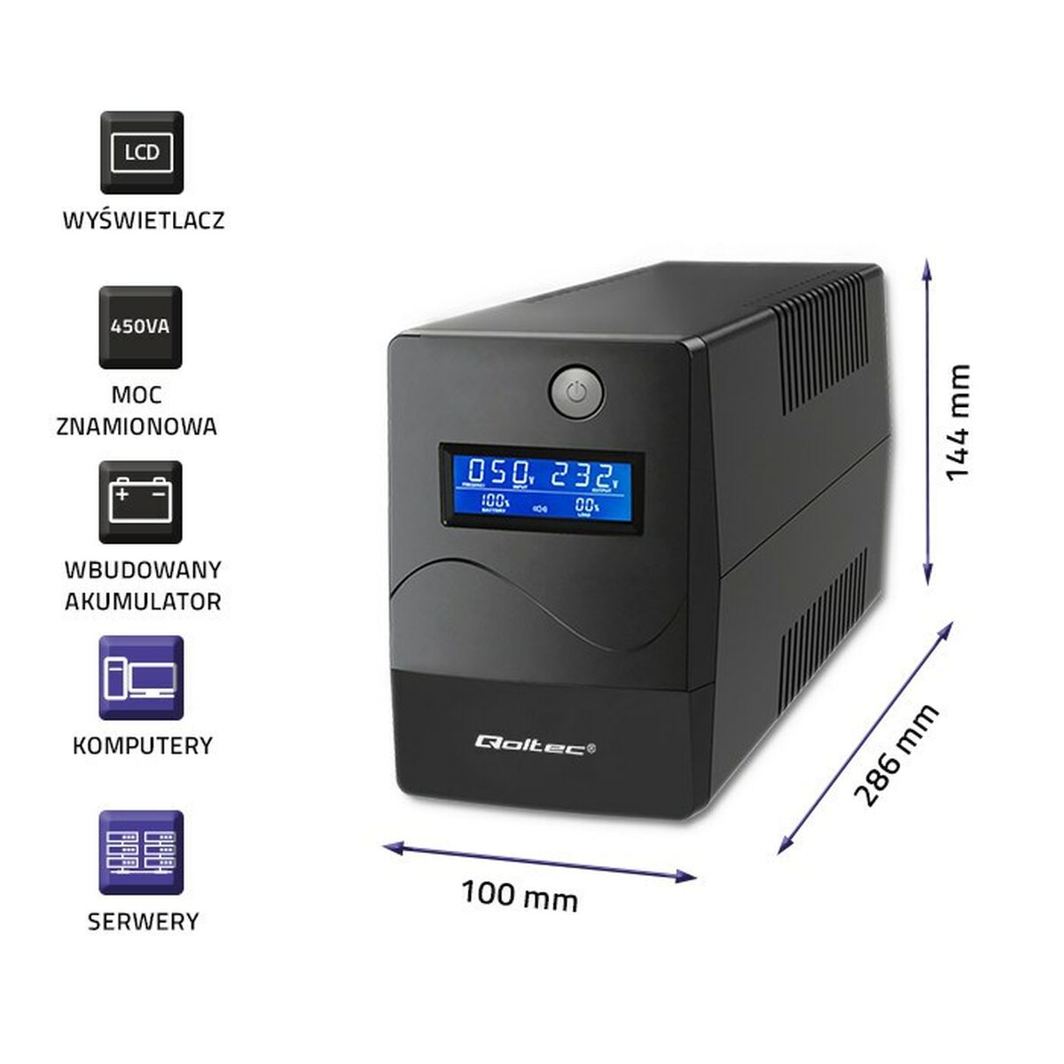 Afbeeldingen van Uninterruptible Power Supply System Interactive UPS Qoltec 53977 240 W