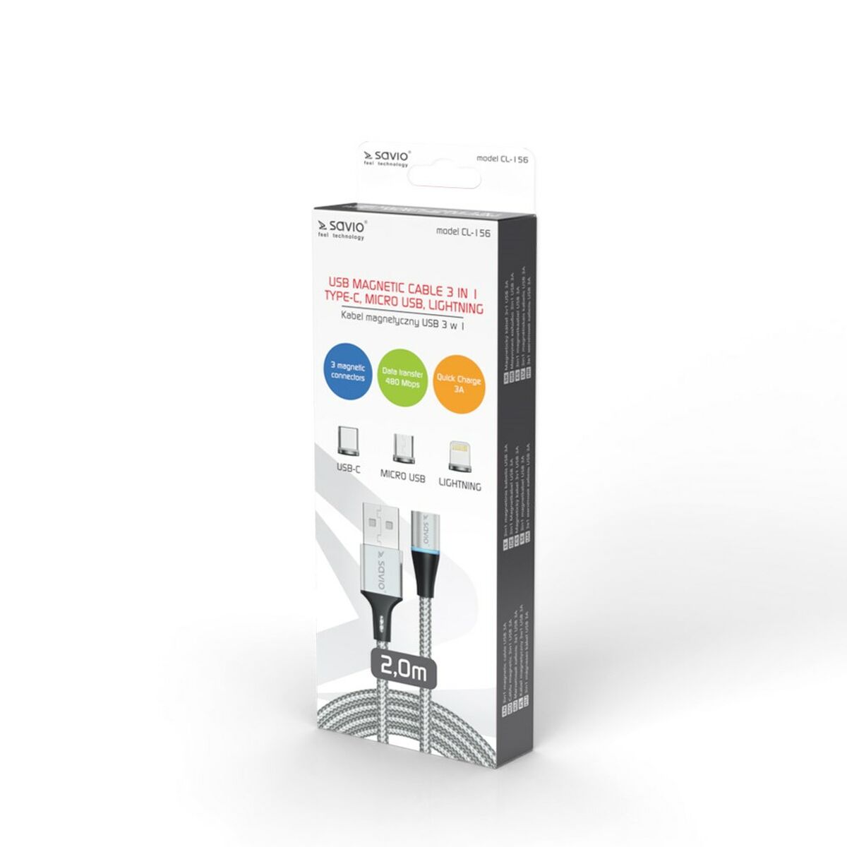 Image secondaire de Câble USB Savio CL-156 Argenté 2 m