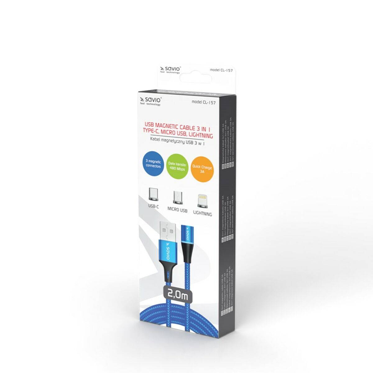 Image secondaire de Câble USB Savio CL-157 Bleu 2 m