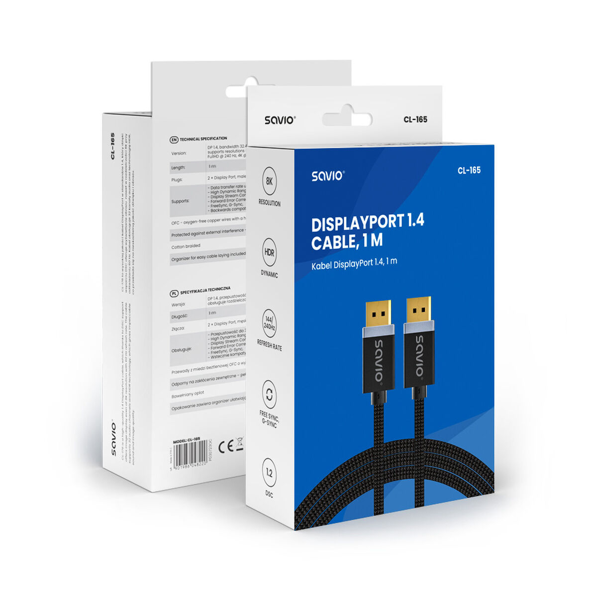 Afbeeldingen van DisplayPort Cable Savio CL-165 Black 1 m