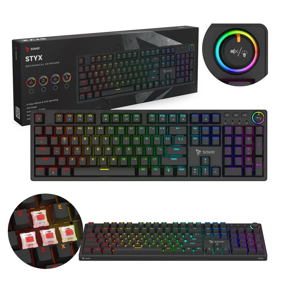 Afbeeldingen van Keyboard Savio STYX Outemu Red Black Multicolour QWERTY