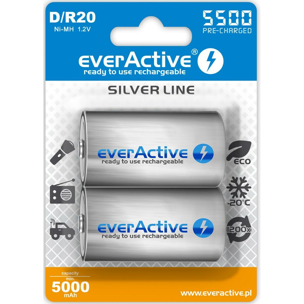 Batterie rechargeable EverActive EVHRL20-5500 5000 mAh 1,2 V (2 Unités)