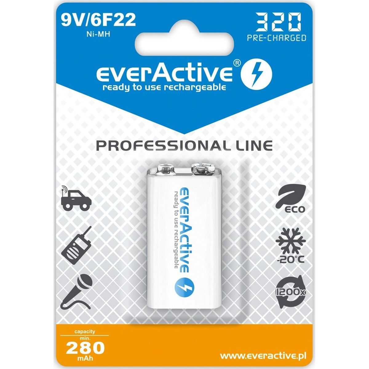 Piles Rechargeables EverActive EVHRL22 320 mAh 9 V