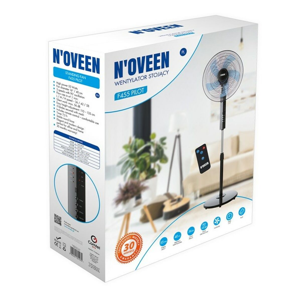 Ανεμιστήρας Δαπέδου N'oveen F455 Μαύρο 55 W Ανεμιστήρας Δαπέδου N'oveen F455 Μαύρο 55 W