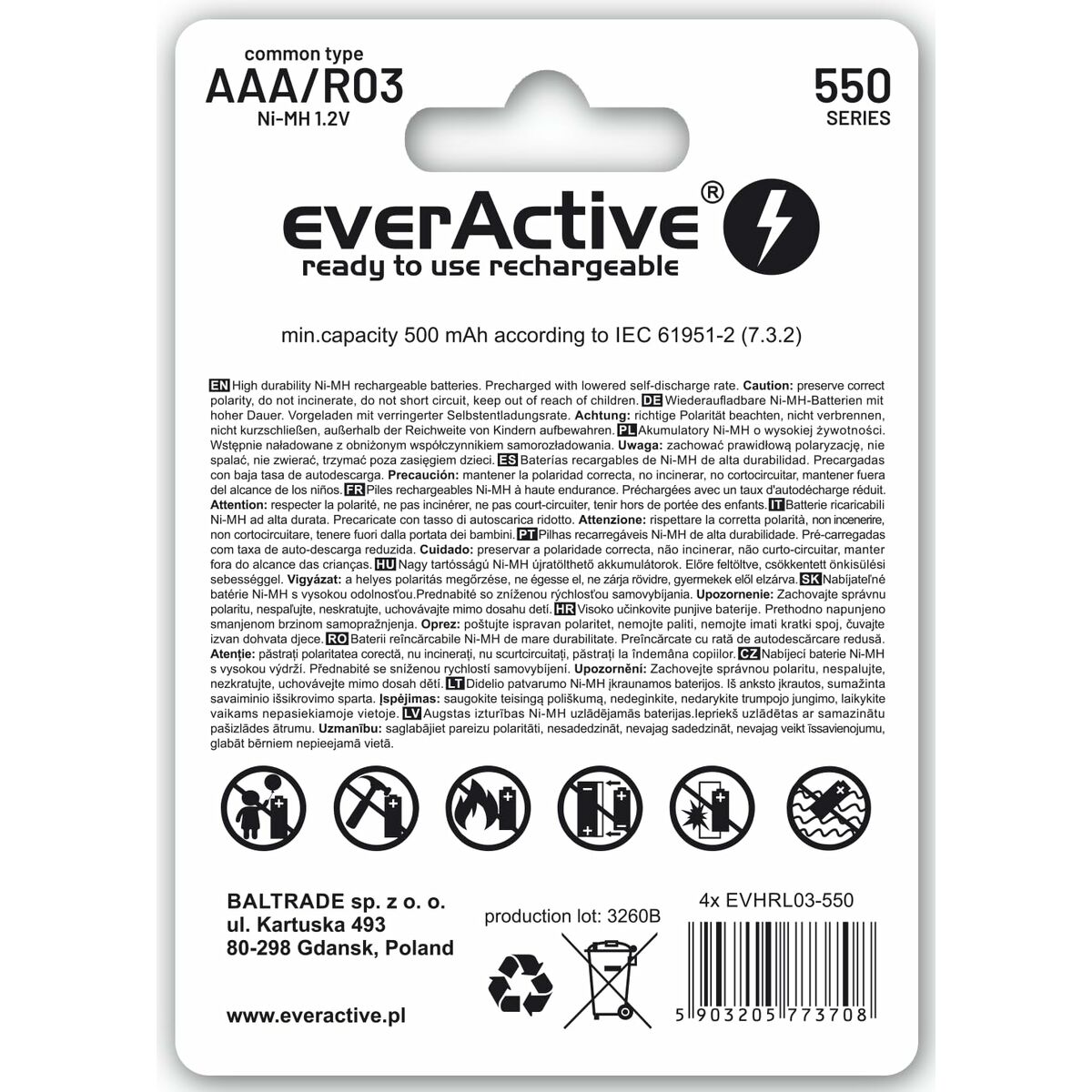 Image secondaire de Piles Rechargeables EverActive EVHRL03-550 1,2 V