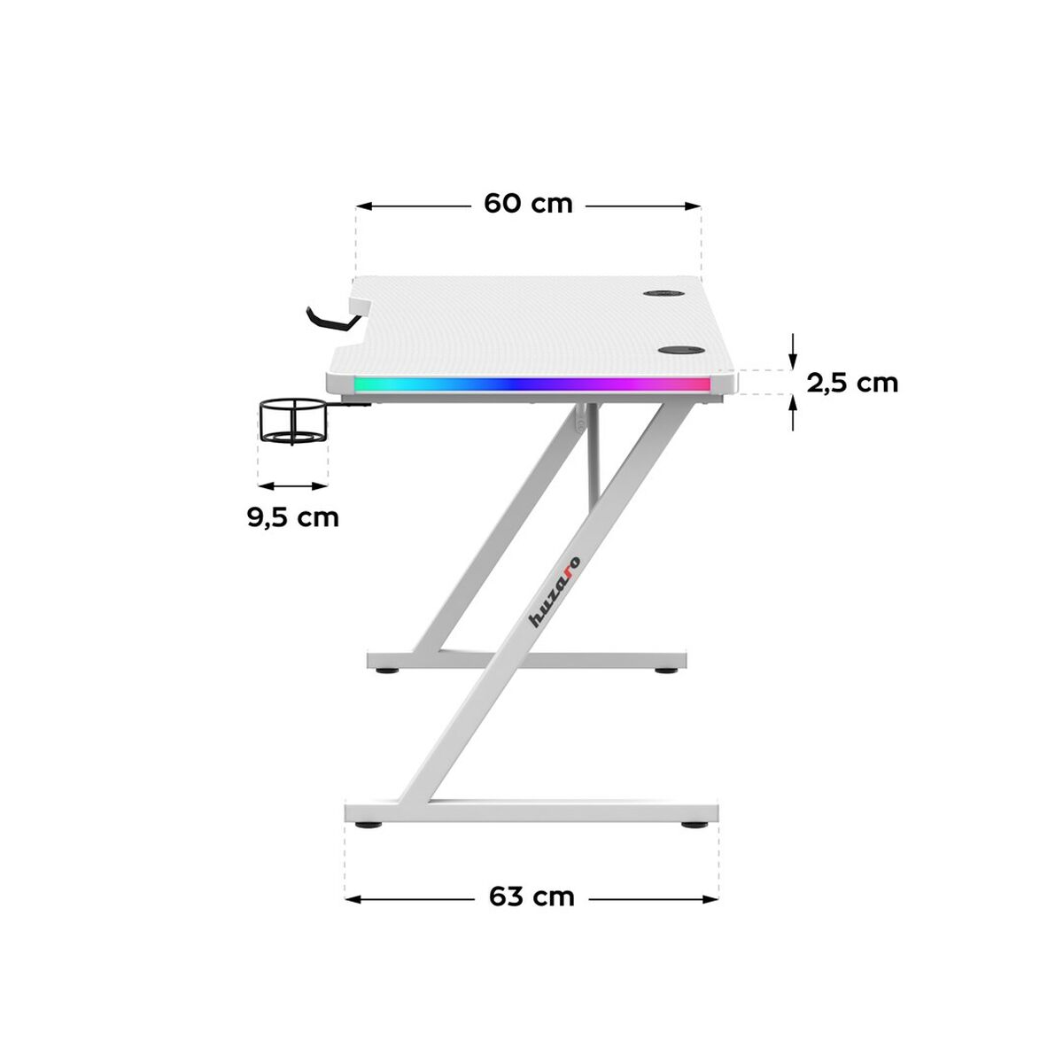 Afbeeldingen van Desk Gaming Huzaro HZ-Hero 2.5 White RGB White 120 x 75 x 60 cm