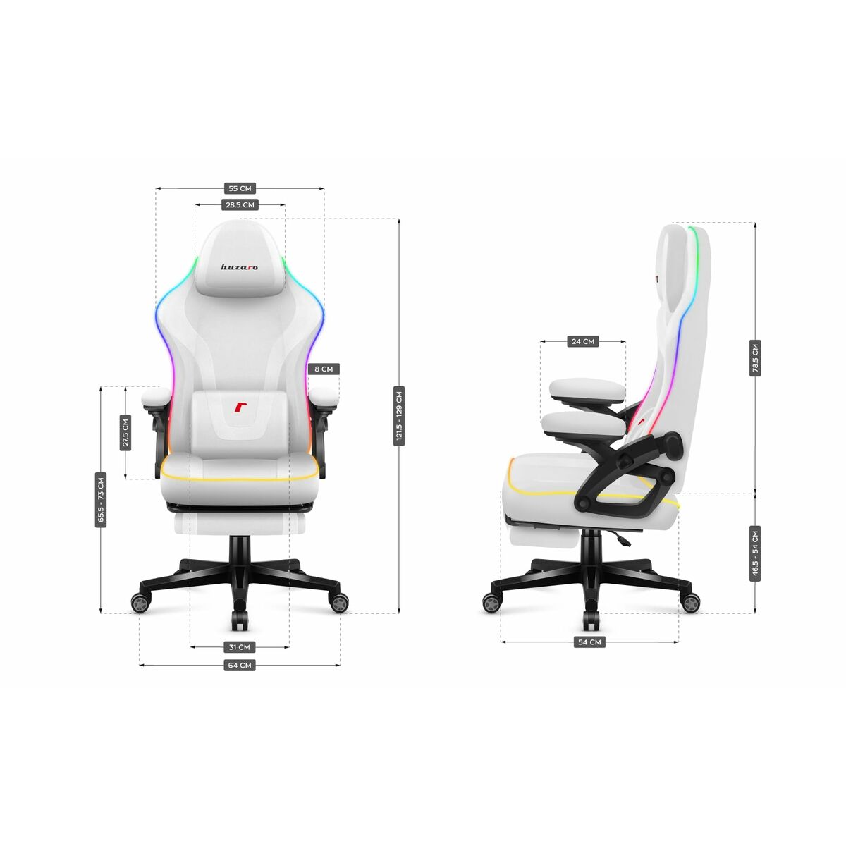 Afbeeldingen van Gaming Chair Huzaro HZ-FORCE 4.6 RGB WHITE MESH