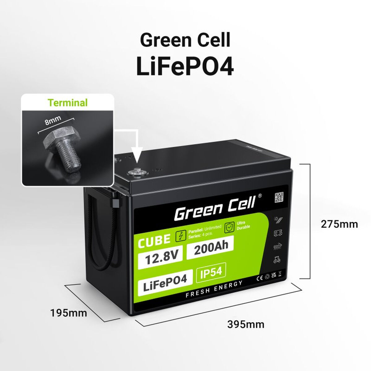 Afbeeldingen van Battery for Uninterruptible Power Supply System UPS Green Cell LFPGC12V200AH 200 Ah