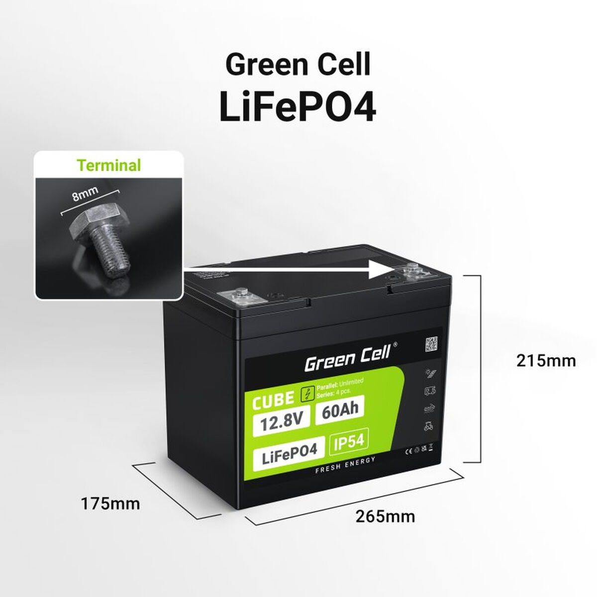 Afbeeldingen van Battery for Uninterruptible Power Supply System UPS Green Cell LFPGC12V60AH 60 Ah 768 Wh