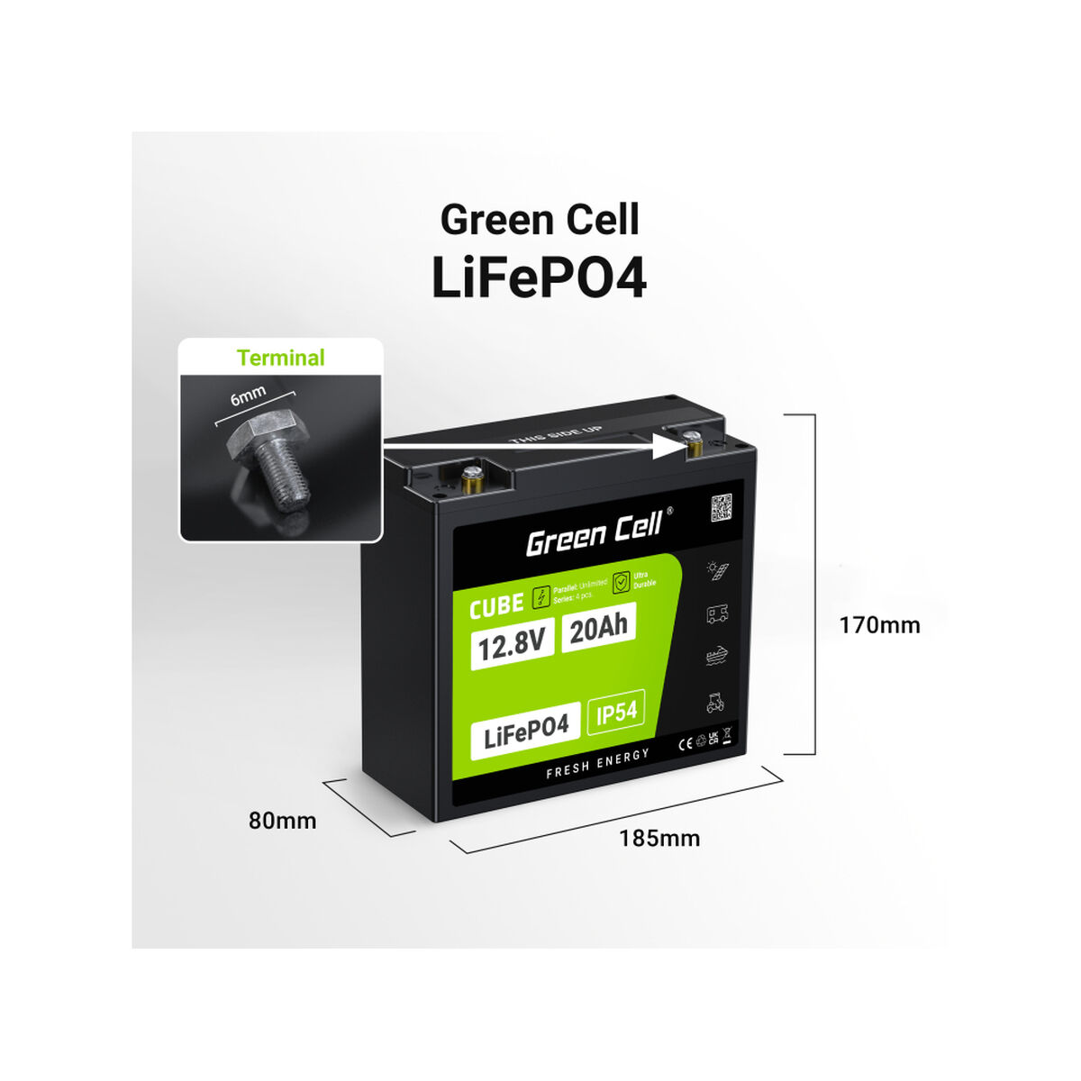 Afbeeldingen van Battery for Uninterruptible Power Supply System UPS Green Cell LFPGC12V20AH 256 Wh 20 Ah