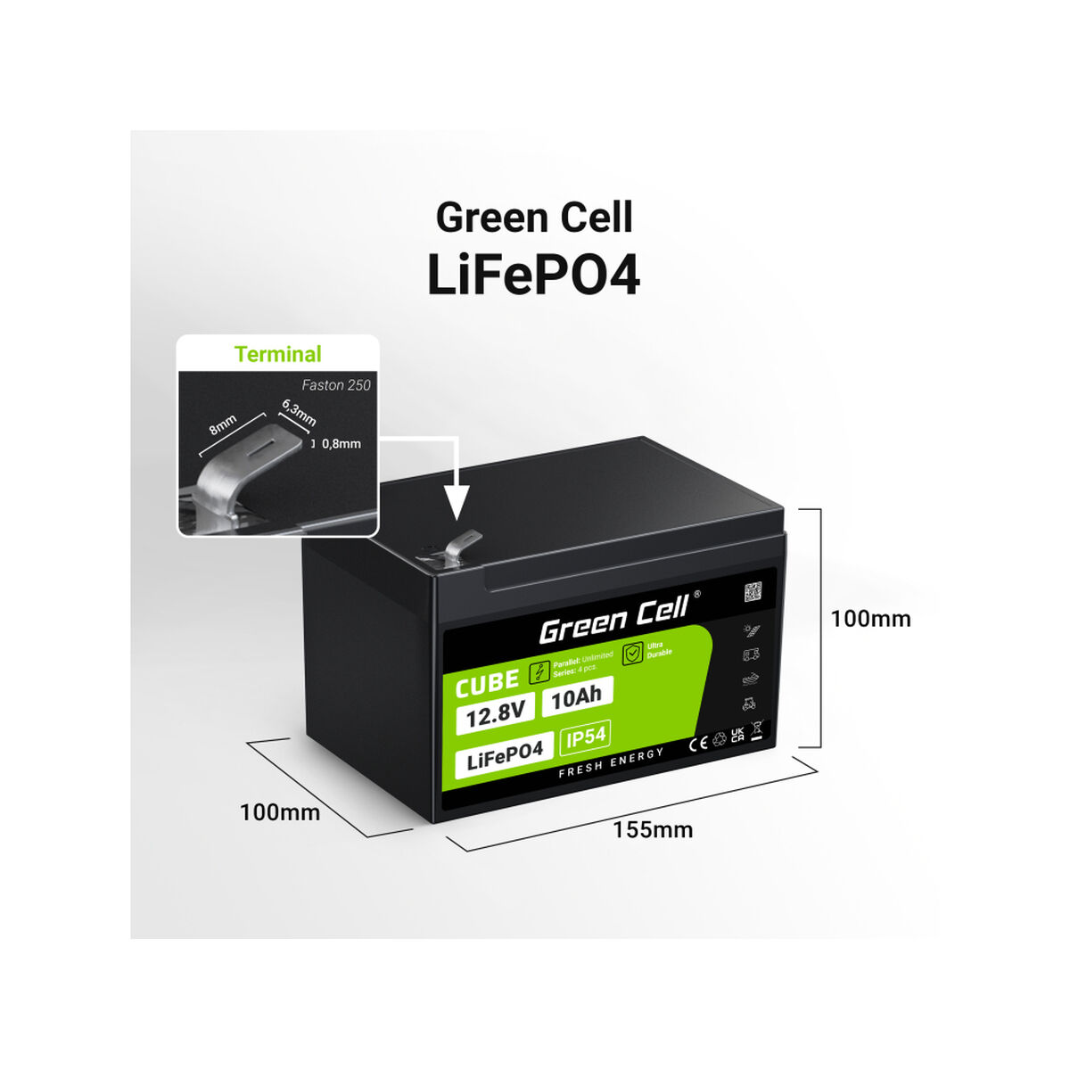 Afbeeldingen van Battery for Uninterruptible Power Supply System UPS Green Cell LFPGC12V10AH 10 Ah