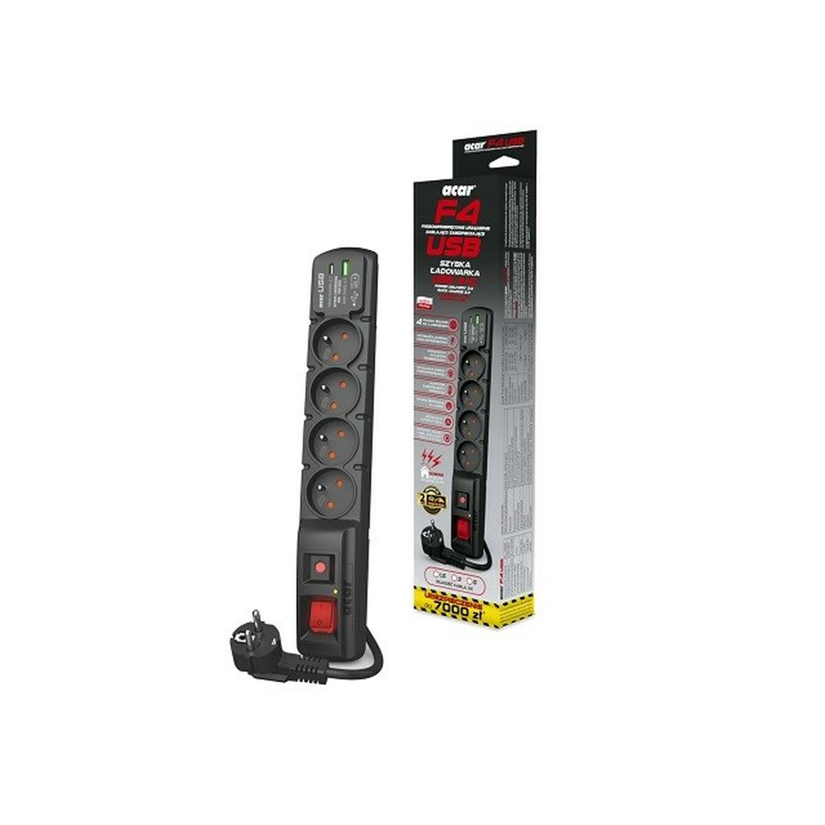 Image secondaire de Rallonge 4 prises Schuko avec interrupteur Acar W2440 (1,5 m)