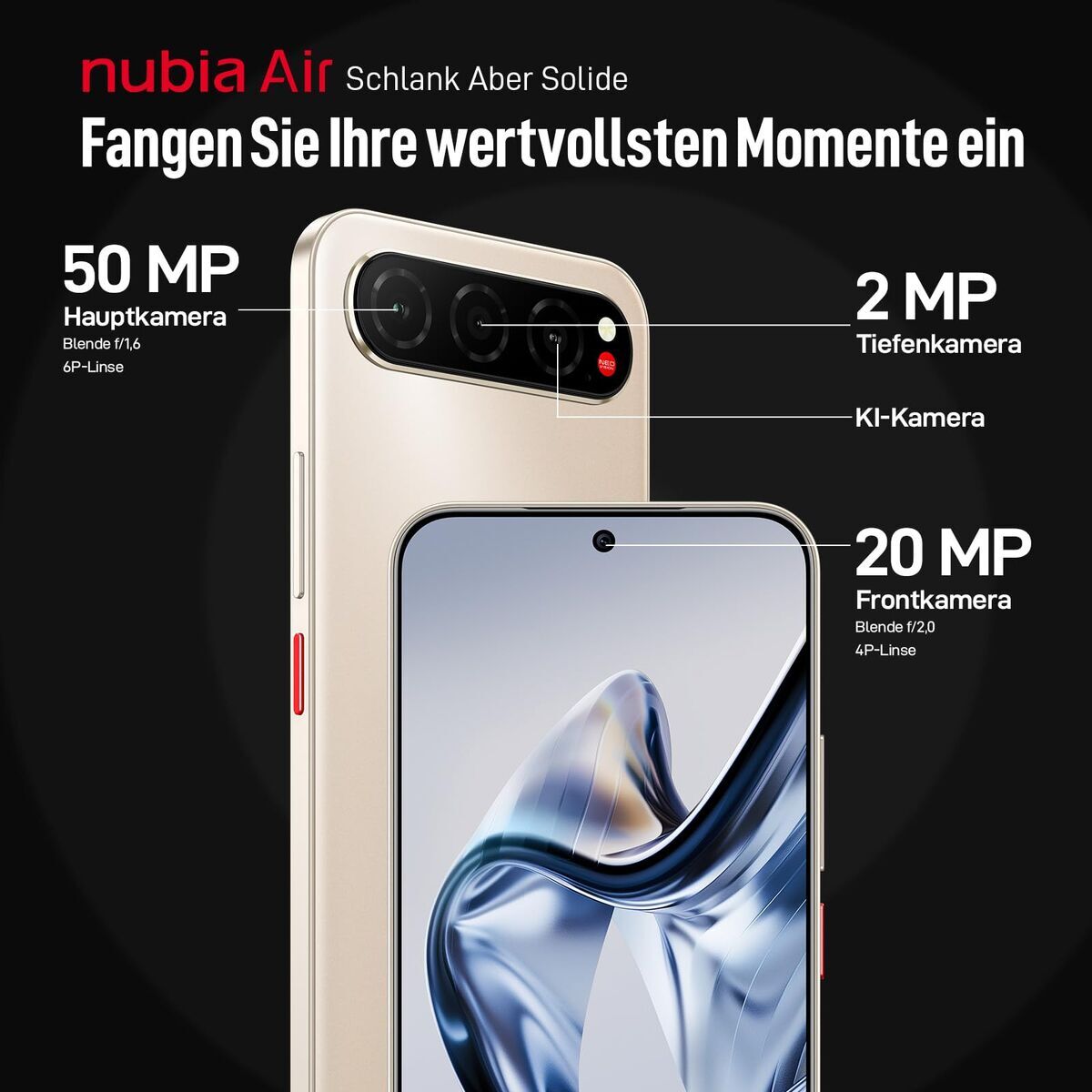 Smartphone Nubia Nubia Air 5G 6,78" Octa Core Unisox T8300 Unisox T8300 (6 Nm) 8 GB RAM 256 GB Gold
