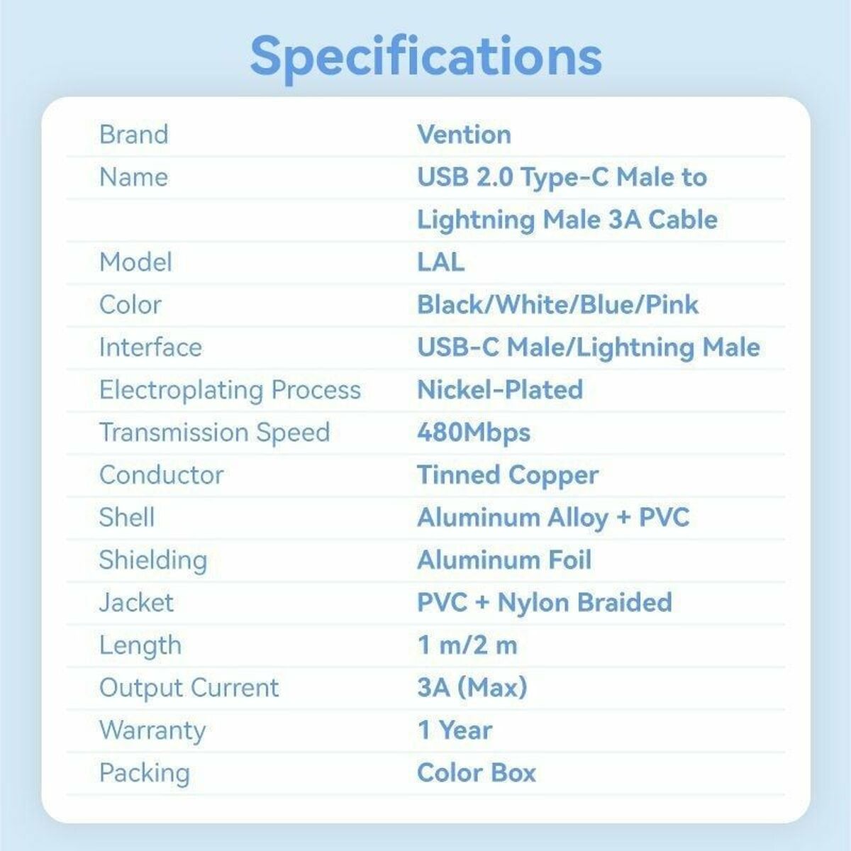 Image secondaire de Câble USB vers Lightning Vention LALBF 1 m