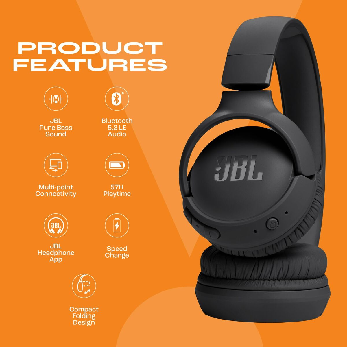 Picture of Headphones JBL TUNE 520BT BK Black