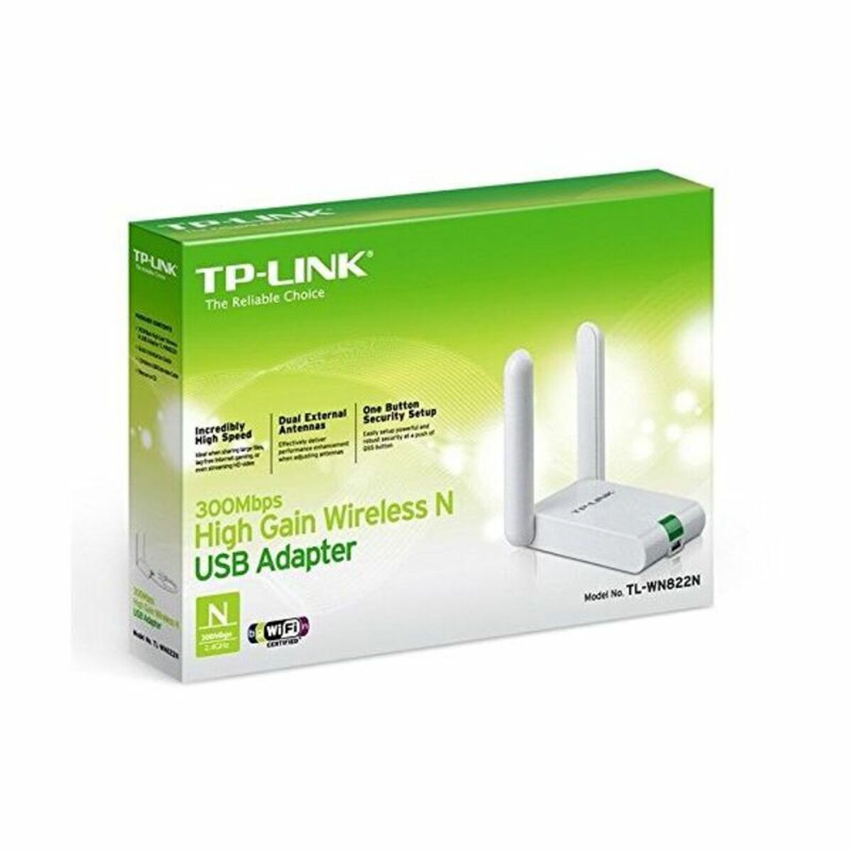 Afbeeldingen van TP-LINK WN822N adaptor. High Gain 2T2R 3dBi 300N USB
