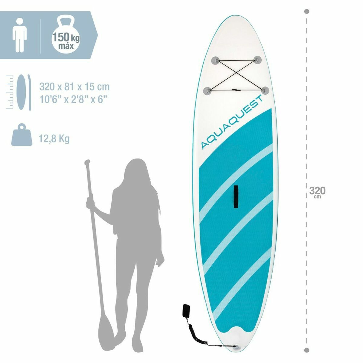 Inflatable Paddle Surf Board with Accessories Intex Aqua Quest Blue White