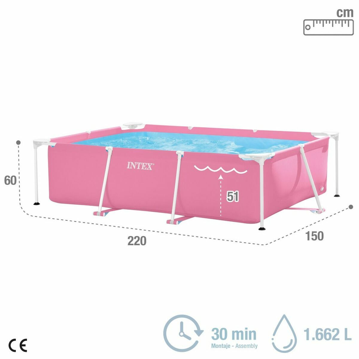 Zwembad Verwijderbaar Intex 220 x 150 x 60 cm Roze 1662 L