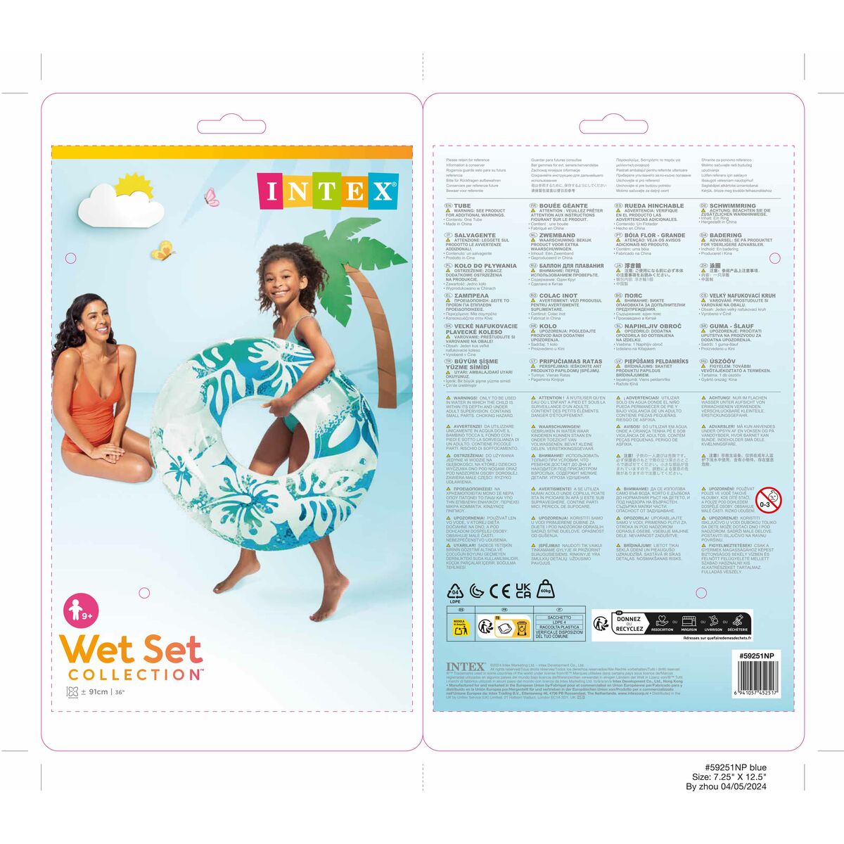 Inflatable Floating Doughnut Intex 59251 Ø 91 cm Multicolour