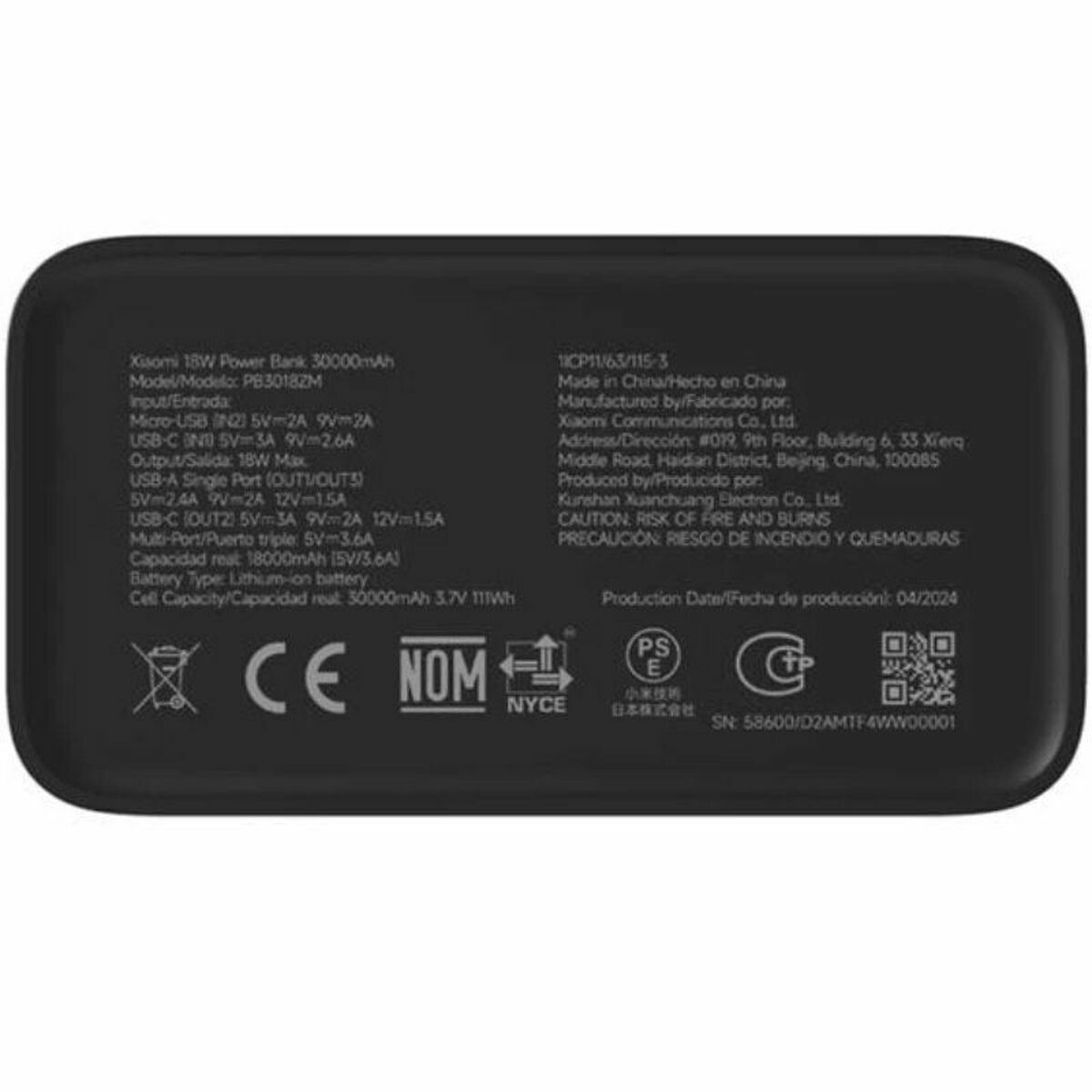 Laptop Charger Xiaomi Black 30000 mAh